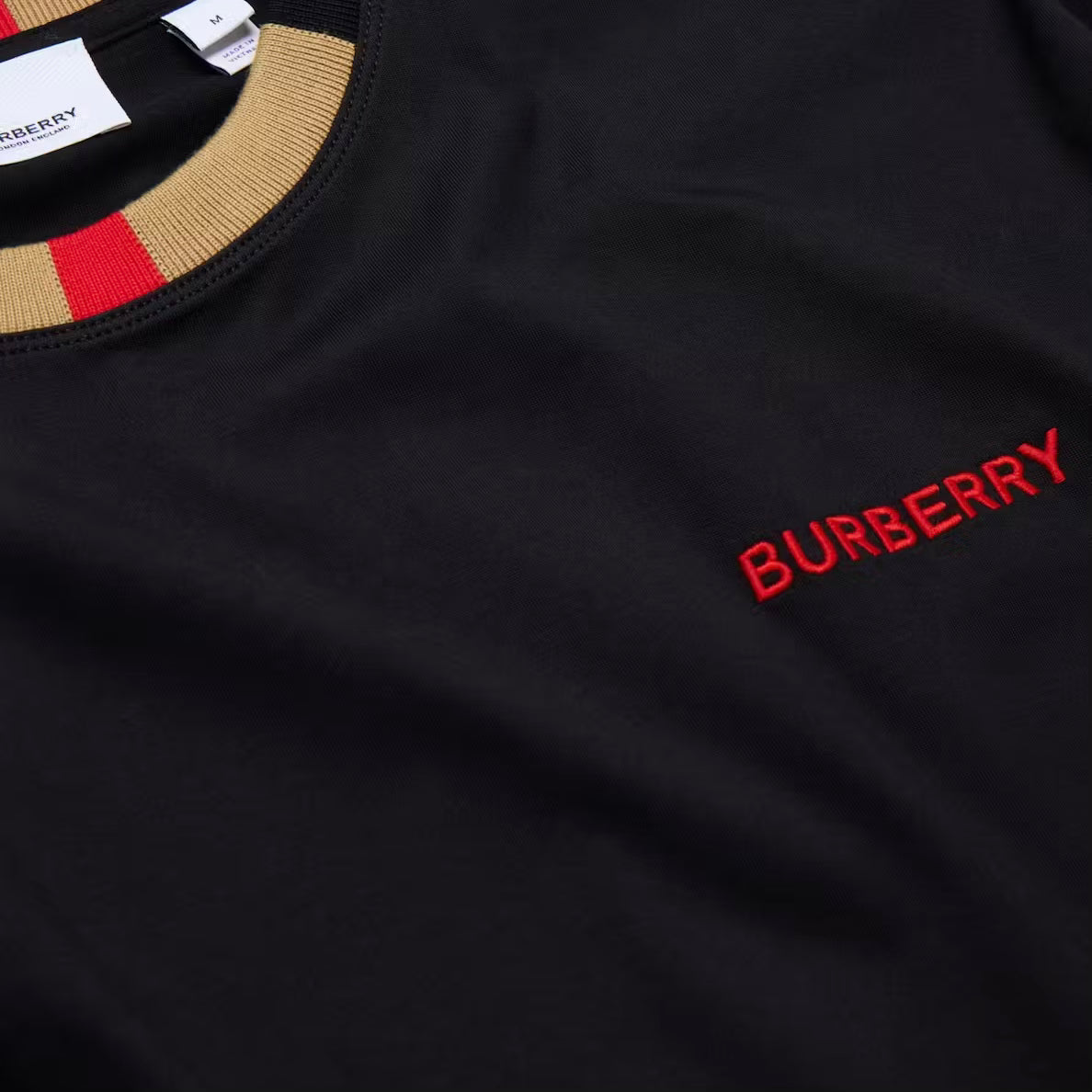 Burberry Icon Stripe Trim Cotton T-Shirt - Black