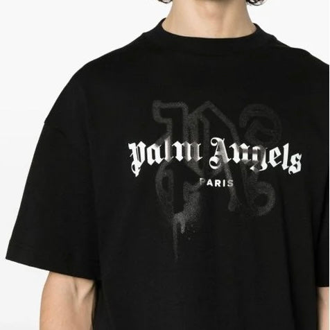 Palm Angels Paris Sprayed Monogram Logo T-Shirt - Black/Black