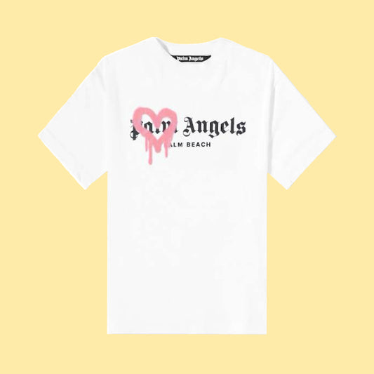 Palm Angels Palm Beach Heart Sprayed Logo T-Shirt - White/Pink/Black