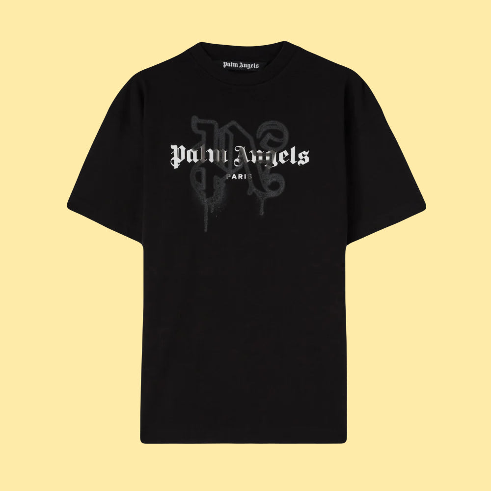 Palm Angels Paris Sprayed Monogram Logo T-Shirt - Black/Black