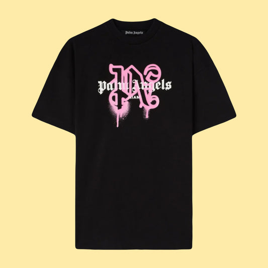 Palm Angels Miami Sprayed Monogram Logo T-Shirt - Black/Pink