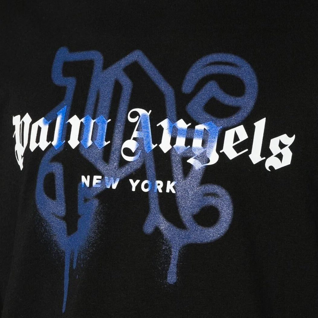 Palm Angels New York Sprayed Monogram Logo T-Shirt - Black/Blue