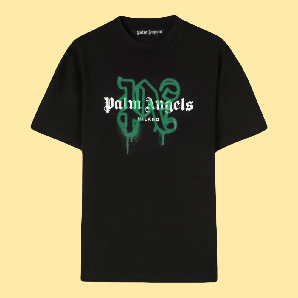 Palm Angels Milano Sprayed Monogram Logo T-Shirt - Black/Green