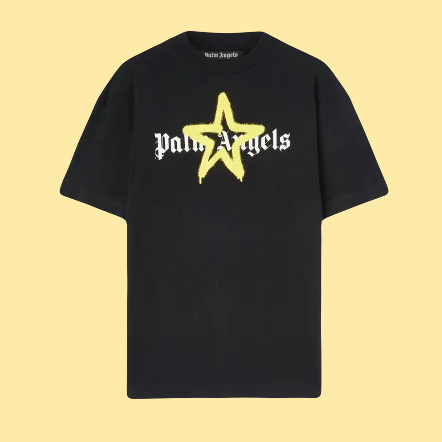 Palm Angels Star Sprayed T-Shirt - Black/Yellow