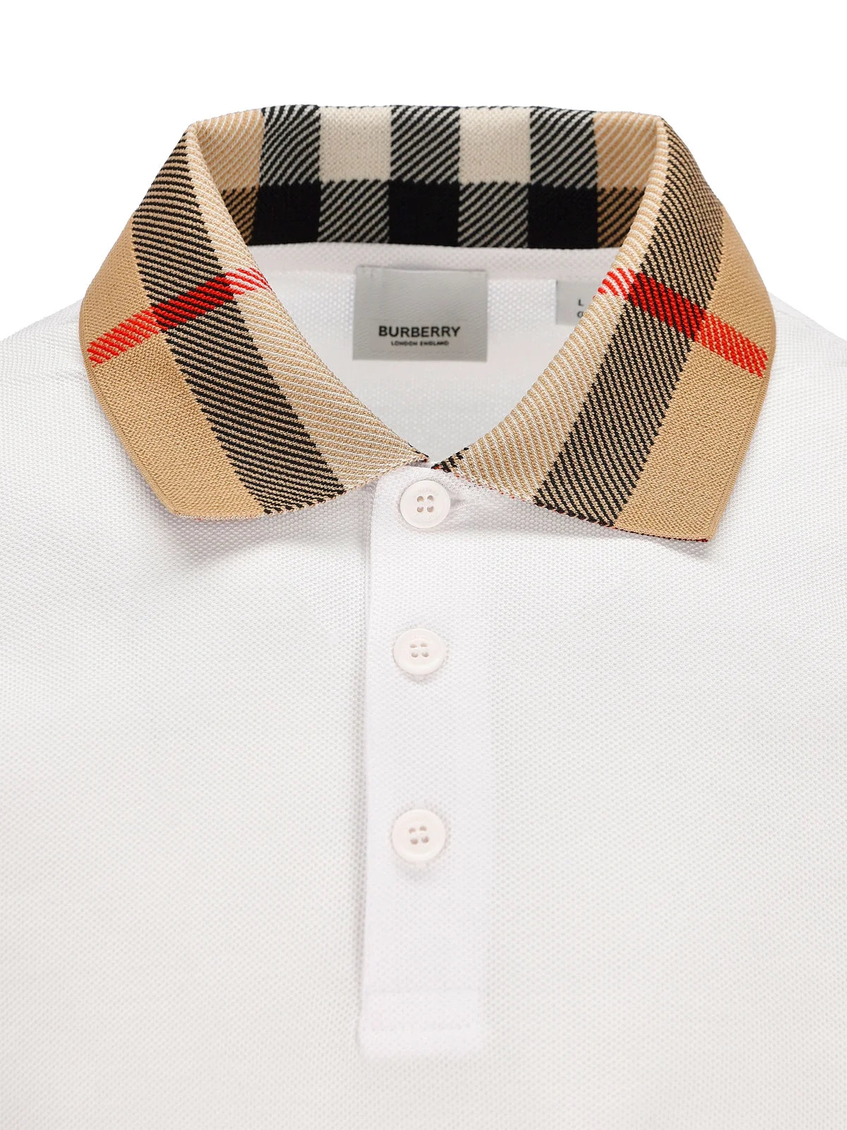 Burberry Checkered Short Sleeve Polo Shirt - White