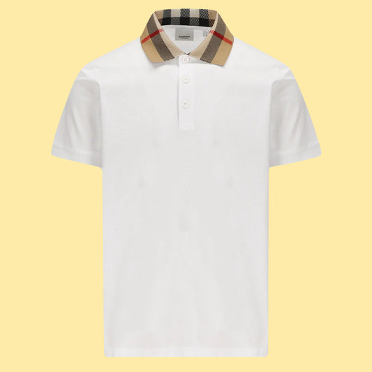 Burberry Checkered Short Sleeve Polo Shirt - White