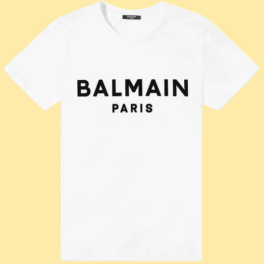 Balmain Flocked Logo T-shirt - White/Black