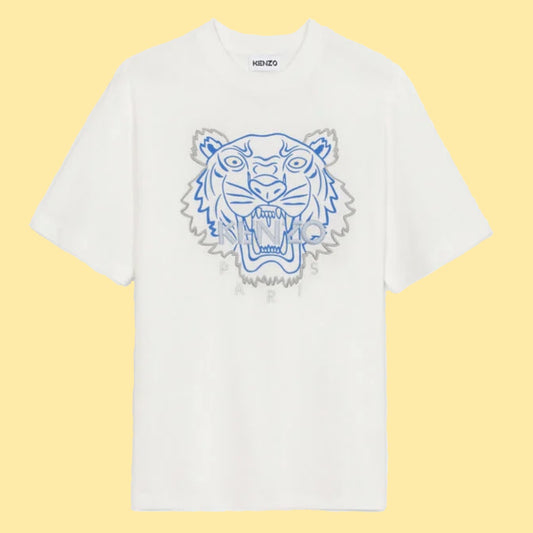 Kenzo Embroidered Tiger T-Shirt - White/Silver/Blue